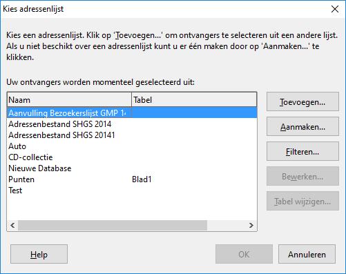 Afbeelding 26: Dialoogvenster Adressenlijst selecteren Het adresblok selecteren 1.