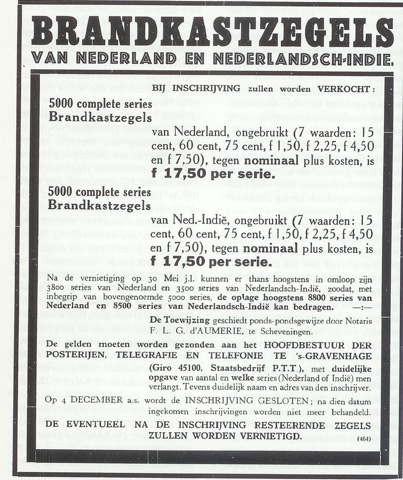 De "Golven" overgebleven zegels werden uiteindelijk in 1929 en 1930 bij inschrijving verkocht.