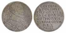 36 mm. AU. 30000,- 1556. 1632. Zweden. Dood Gustav Adolph. Vz. Borstbeeld naar rechts. Kz. 8-regelige tekst. AR.