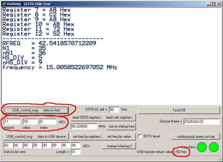 - 5 - Voor het controleren van het hex-adres, vult u de volgende waarden in: verzoek: 11 waarde: 0 index: 0 Na het aanklikken van de toets USB_control_msg data to