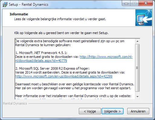 nl/support/downloads en klik op de gewenste versie onder Visual Rental Dynamics setup. 3.