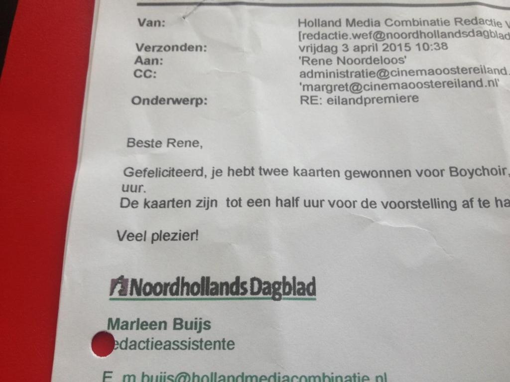 EILANDPREMIERE Wat is dit? Samenwerking met Noord-Hollands Dagblad. De reservering is door kantoor ingevoerd. Aandacht voor: mail is entreebewijs.