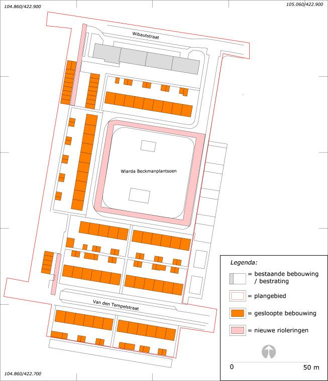 Wiarda Beckmanplantsoen, Dordrecht. Dordrecht Ondergronds 73 Afb. 2. Het plan- en onderzoeksgebied in detail. 2.2 Geplande werkzaamheden In het plangebied zullen een aantal woningen worden gerealiseerd.