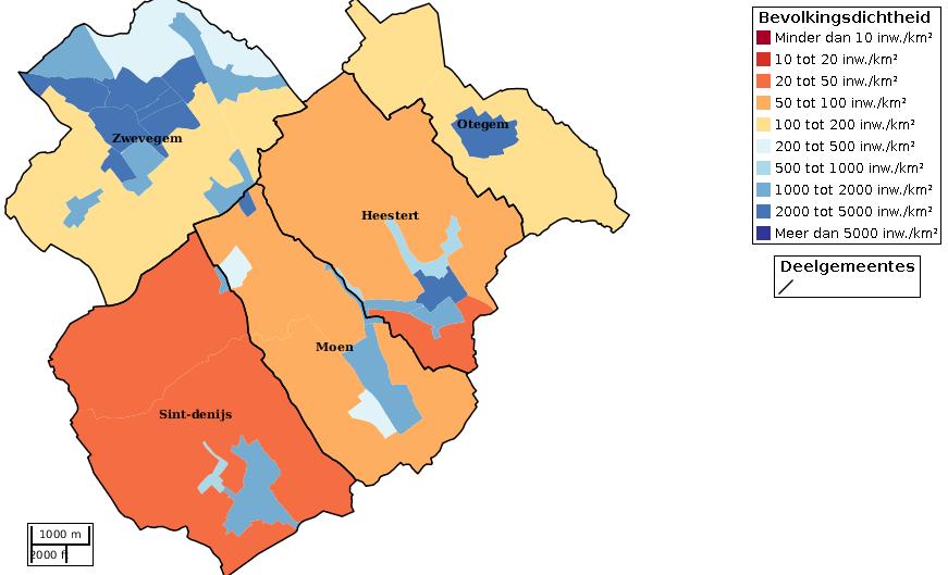 Kaartvisualisatie inwoners per statistische sector (wijk) op 01012016 voor ZWEVEGEM Bron: Rijksregister inclusief alle