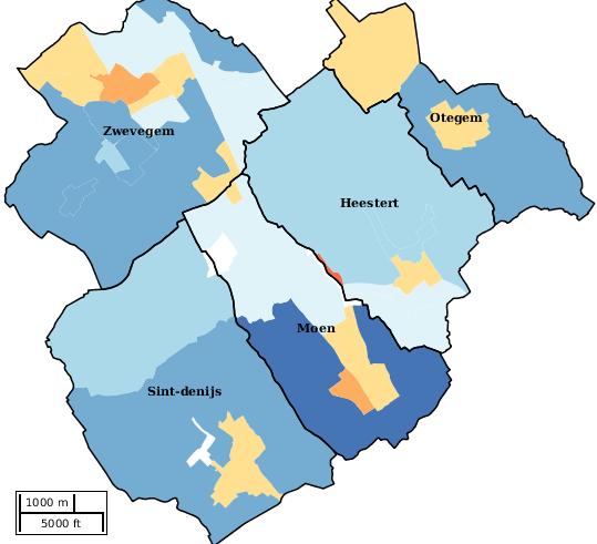 Kaartvisualisatie welvaartsindex per statistische sector (wijk) voor ZWEVEGEM Welvaartsindex*... 59 60 69 70 79 80 89 90 99 100 109 110 119 120 129 130 139 140.