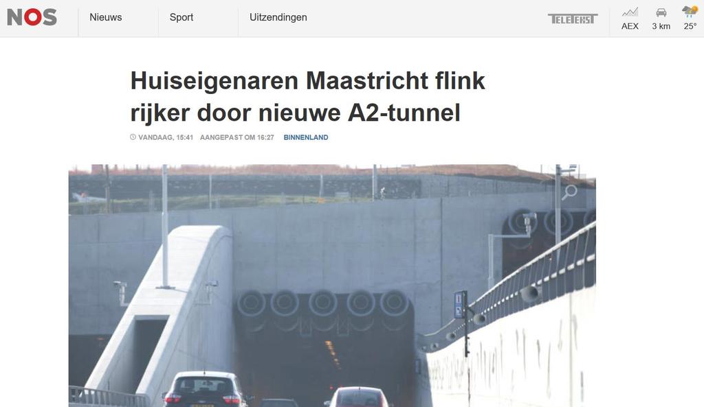 De prijzen van de huizen die binnen 500 meter van de tunnel staan, stijgen met gemiddeld 7,1 procent.