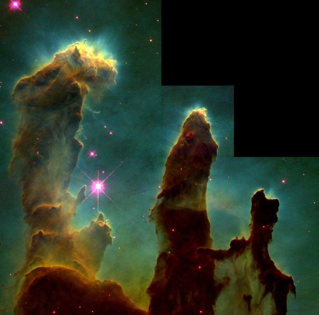 158 Nederlandse Samenvatting Figuur 3 De kraamkamers van de sterren. Links: afbeelding van de Adelaarsnevel, getiteld Zuilen der Schepping, door de Hubble Ruimte Telescoop in 1995.