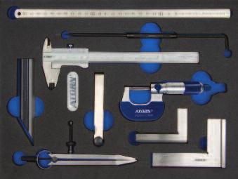 Gereedschapsassortiment. Gereedschap-inleggen cat.-nr. 963-9691 Tweekleurige inleg van polyethyleen (PE), kleur zwart/blauw. Door gesloten cellen bestand tegen de meeste oliën en chemicaliën.