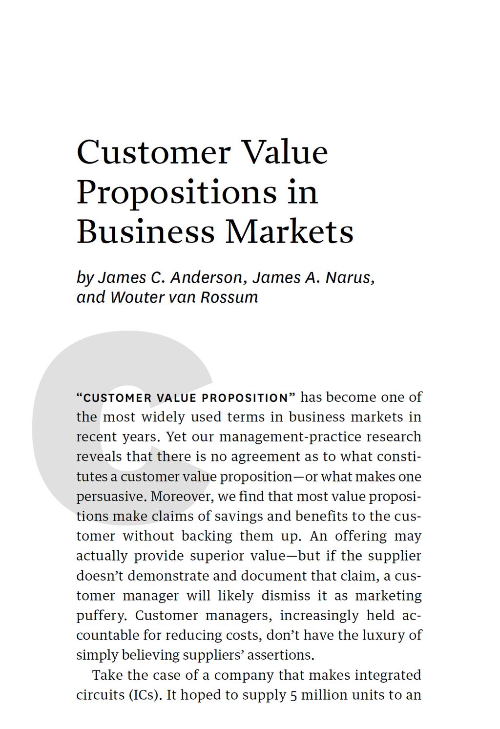 Over Customer Value Propositions.