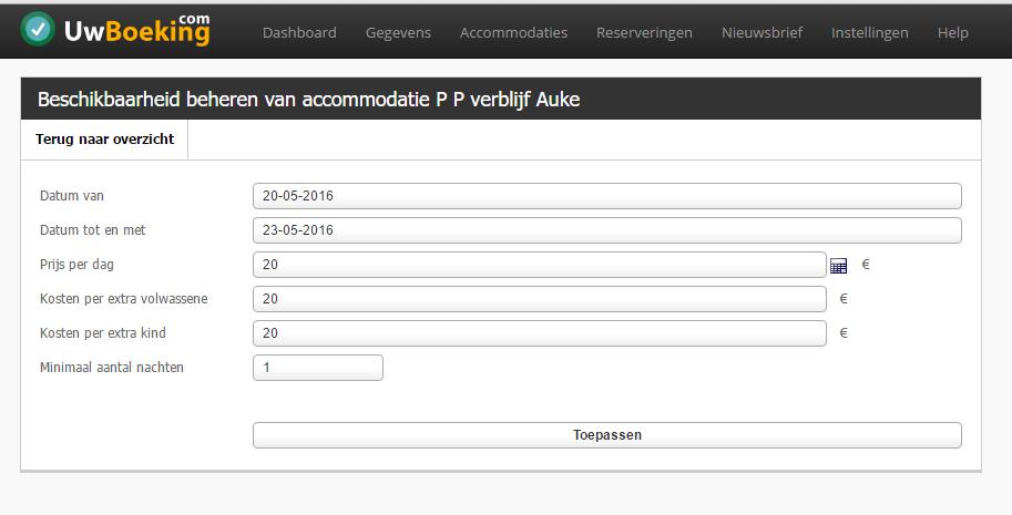 Prijzen aanmaken in Per persoon = Campingmodule: Kies en open de accommodatie P P verblijf Auke: 3 e icoontje van links.