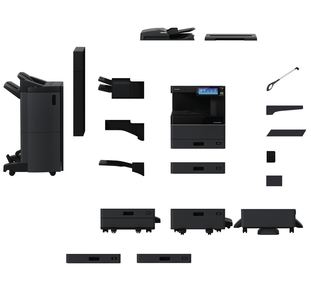 5 CONFIGURATIE Documentfeeder recto/verso Cover Perforatie-unit Perforatieunit Toegangsarm Interne finisher Werktafel Bridge kit Houder voor toetsenbord Finisher, meerdere hechtposities Job seperator