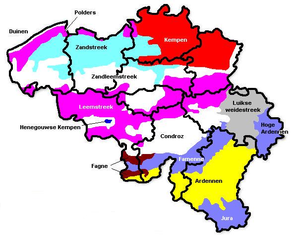 Figuur 2. Ligging van de landbouwstreken in België De Zandstreek strekt zich uit over vijf provincies: Antwerpen, Vlaams-Brabant, Waals-Brabant, West-Vlaanderen en Oost-Vlaanderen.