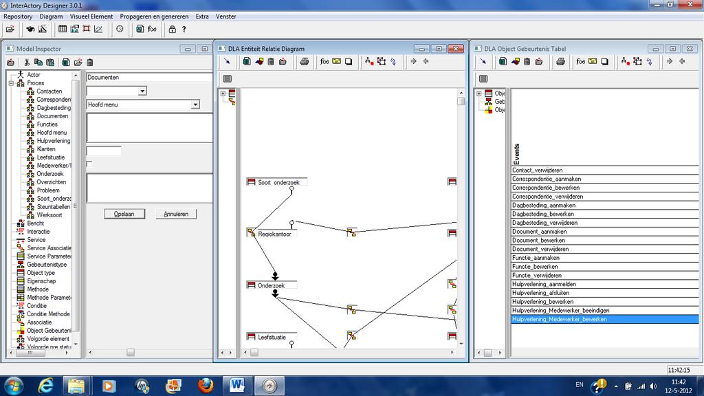 Daar komt bij dat één van de ontwikkelde architectuur tools (InterActory Designer) het mogelijk maakt om klasse- en gebeurtenismodellen op te stellen en daarvan vervolgens programma code te genereren.