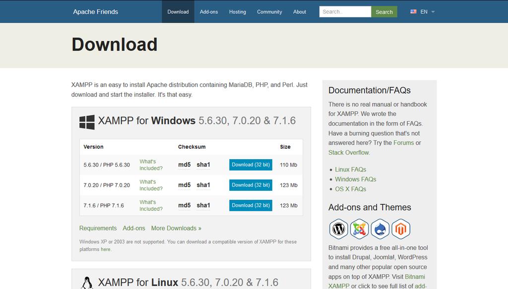 Het downloaden van XAMPP XAMPP is te downloaden op de volgende locatie: https://www.apachefriends.org/download.html. Deze website ziet er als volgt uit (zie afb.