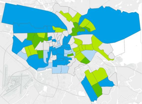 Slotermeer-Zuidwest en Bijlmer- Centrum, waar relatief veel toewijzingen aan