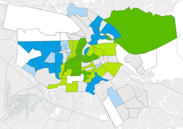 Figuur 4.3 Rapportcijfer voor de buurt, 2015 Met een regressie analyse is gekeken welke kenmerken van de wijk samenhangen met het toewijzen aan kwetsbare groepen.