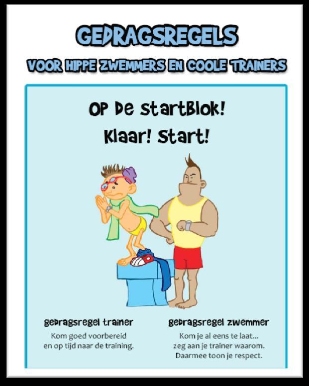 Gedragsregel zwemmer Kom je al eens te laat zeg aan je trainer waarom. Daarmee toon je respect.