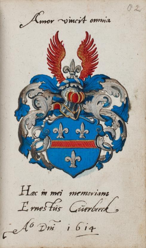 1614 In blauw een rode dwarsbalk, vergezeld boven van twee