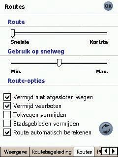 Route-instellingen 1. Tik in het Hoofdmenu, dan Setup en daarna de Routetoets. Het Routeringscherm wordt geopend. 2.