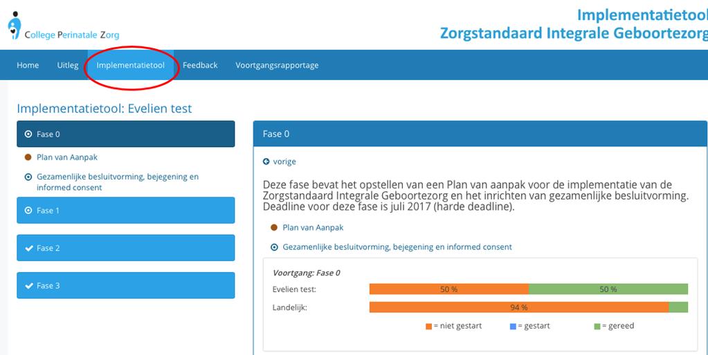 1.2 Functies implementatietool De tool is opgebouwd als digitale weergave van het implementatieplan Zorgstandaard Integrale Geboortezorg (implementatieplan ZIG).