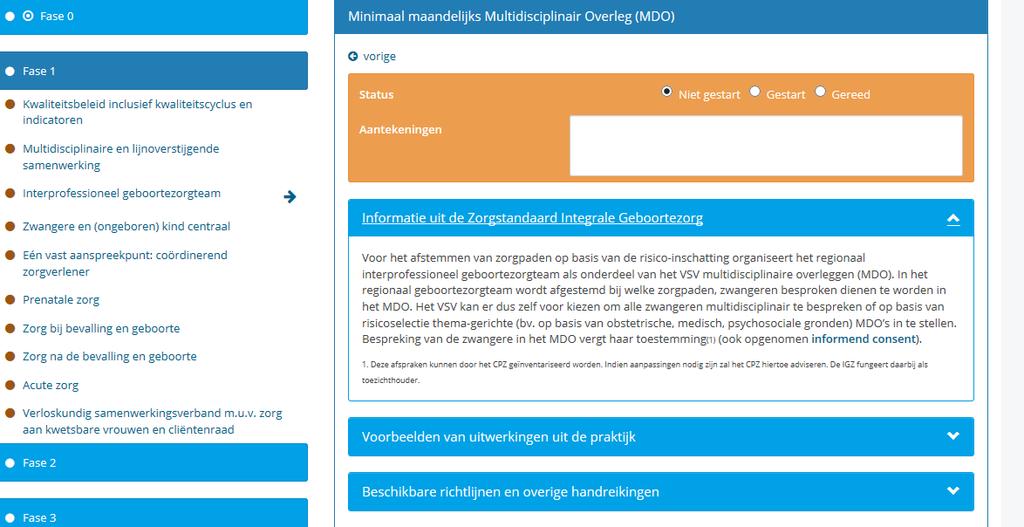 Informatie geven per onderdeel van de zorgstandaard - Informatie uit de Zorgstandaard Integrale Geboortezorg bevat de tekst uit de zorgstandaard die op dit onderdeel betrekking heeft - Voorbeelden