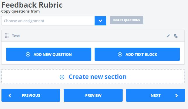 Als je op next geklikt hebt, kom je in het volgende scherm terecht: Figuur 17. Feedback rubric. Hier kun je een feedback rubric maken.