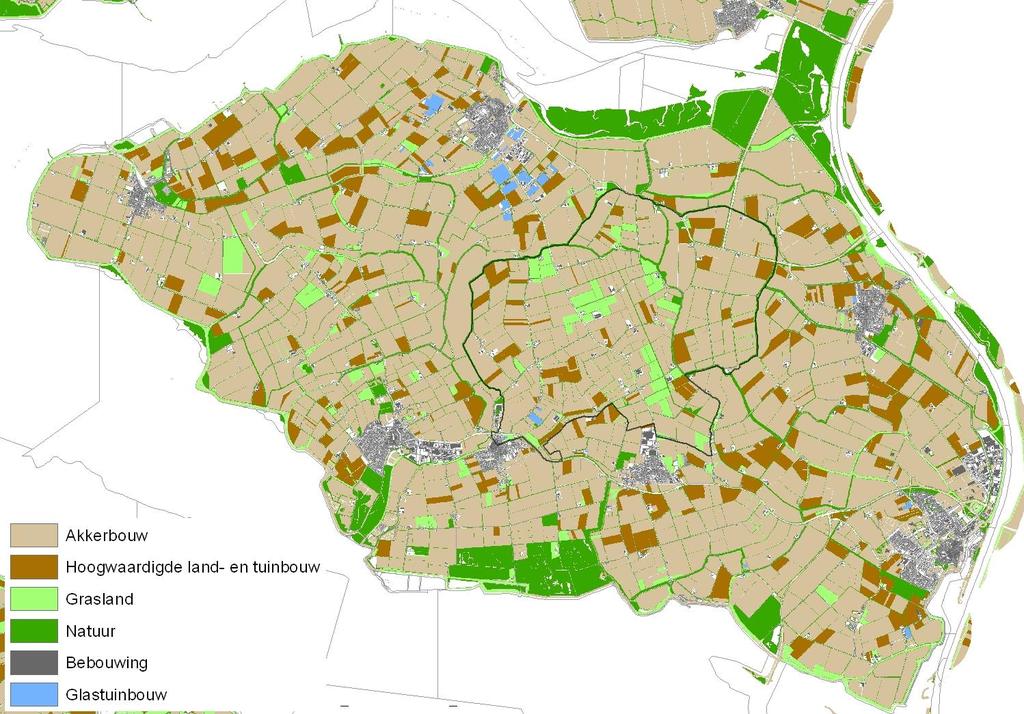 Gebiedsbeschrijving Akkerbouwgrond; Hoogwaardige land- en tuinbouw; Glastuinbouw; Grasland; Natuur; Bebouwing. Het grondgebruik op Tholen is overwegend landbouw (figuur 2.3).