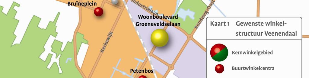 Het detailhandelsaanbod in Veenendaal is op dit moment verspreid over vier typen locaties: Één kernwinkelgebied: het centrum van