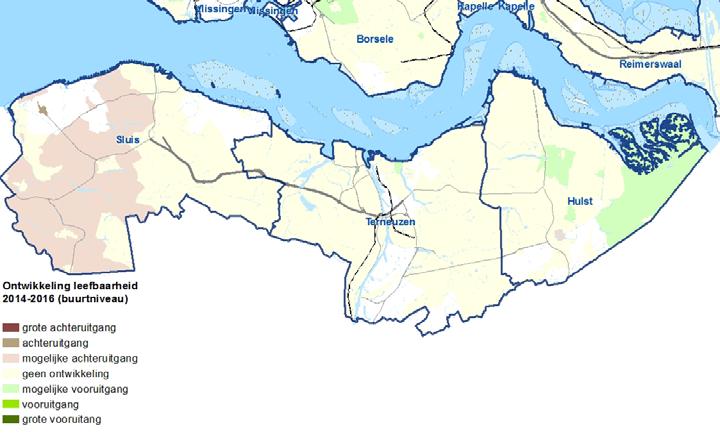 Kaart 3.1 Ontwikkeling leefbaarheid in Zeeuws-Vlaanderen 3.