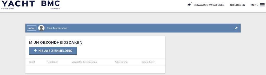 Mijn gezondheidszaken - Ziek melden Klik linksboven in het hoofdscherm op menu en selecteer het tabblad mijn
