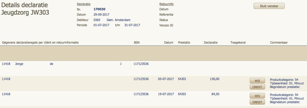 N.B. door incorrect gebruik van retourcodes kan het voorkomen, dat een declaratie de status heeft 'Retour met fouten', terwijl er geen inhoudelijke fouten gemeld