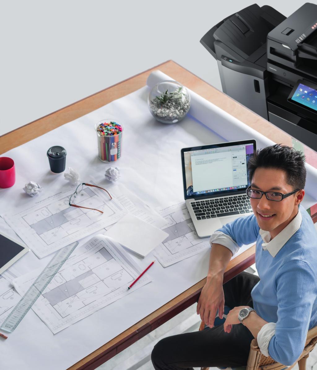Productbrochure Toshiba s multifunctionele A3 kleursystemen (printen, kopiëren, scannen en faxen), met indrukwekkende functies voor uitstekende documentoutput en een snelheid van 25 tot 50 pagina s