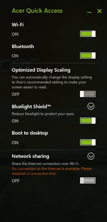 46 - Acer Bluelight Shield A CER BLUELIGHT SHIELD Acer Bluelight Shield kan worden geactiveerd om de uitstraling van blauw licht van het scherm te beperken om uw ogen te beschermen.