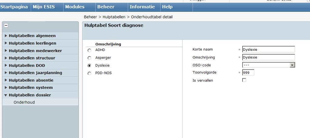 Bijlage 1. Aanpassing hulptabel Diagnosesoorten Binnen OSO is afgesproken voor diagnoses een landelijk geldende codering te gebruiken. Deze codering is in ESIS opgenomen.
