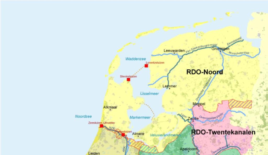 Regionaal waterbeeld De calamiteitenorganisaties van de waterschappen zijn opgeschaald. Figuur 10. Nederland is ingedeeld in zes regionale droogte regio s. RDO staat voor regionaal droogte-overleg.
