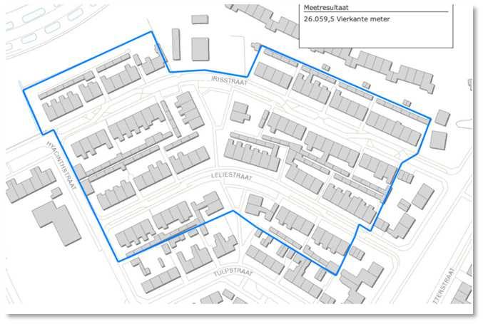 Het onderzoeksgebieden wordt met de gele cirkel aangeduid. 2.2 Beschrijving van het onderzoeksgebied Het onderzoeksgebied bestaat uit een gebied aan weerszijden van de Irisstraat en Leliestraat.