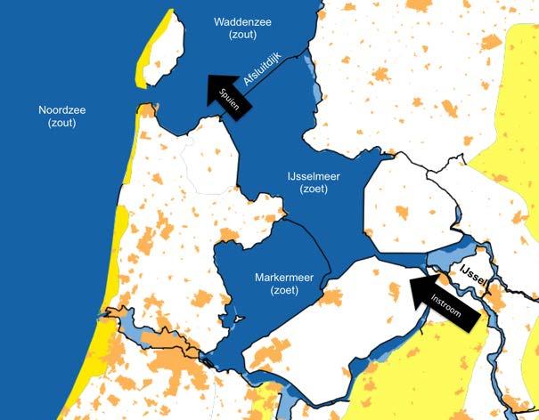 Bron 8: In- en uitstroom van zoet water in het IJsselmeer Ondanks de spuisluizen kan de waterstand in de meren nog steeds variëren.