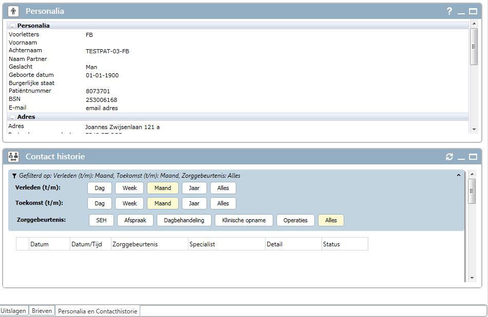 9. Personalia en contactgeschiedenis Klik op het tabblad Personalia en Contactgeschiedenis om naar dit scherm te gaan. 1 2 1 Overzicht van personalia van de patiënt, incl.
