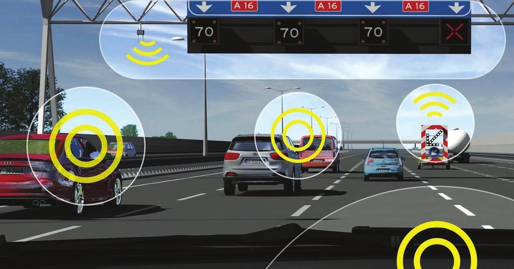 Auto s onderling gaan met elkaar communiceren, maar ook met de wegkantsystemen. Smart mobility De autodrip 2.