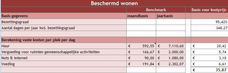 Voorbeeld Vaste kosten per plek op jaarbasis Stap 8) Vaste kosten per plek op dagbasis a.