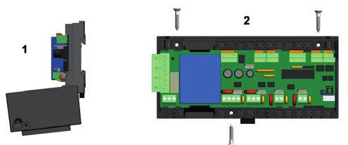 Schroef eerst de basismodule aan de wand. Gebruik hiervoor de 3 aanwezige schroefgaten, 3. Schuif de volgende module tegen de basismodule aan en schroef deze vast, 4.