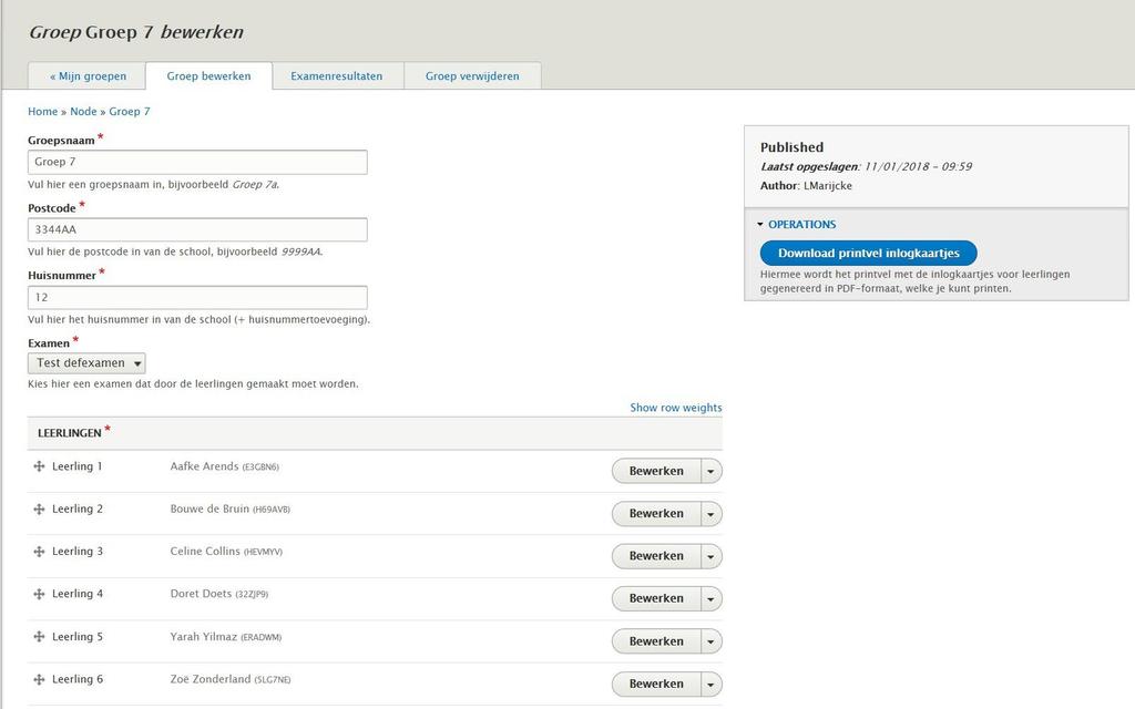 2. Inlogkaartjes printen voor het examen Ga weer naar Mijn Dashboard. Je ziet de groep die je in stap 1 hebt aan gemaakt. Klik op bewerken.