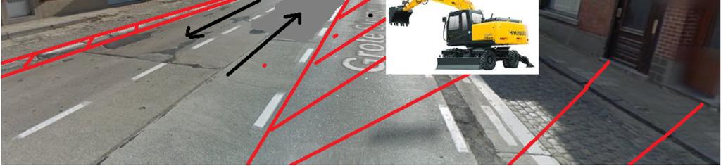 Omleiding fietsers in beide richtingen Autoverkeer in beide richtingen mogelijk, verkeer richting Aalst op middenstrook Verkeerslichten kruispunt