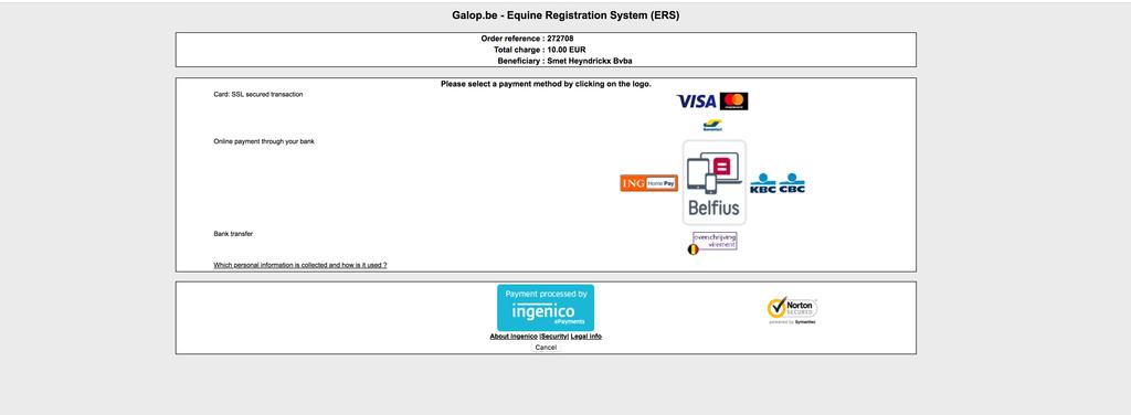 U kunt hier betalen met ING, Belfius, KBC, Visa, Mastercard, Bancontact of