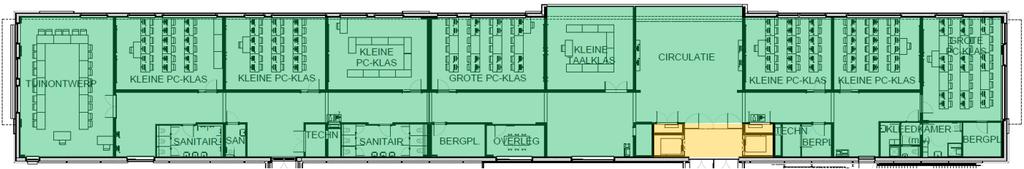 functioneel deel onderwijs. Op verdiepingen +0 en +2 zijn ruimten aanwezig met verschillende functies (bv. onderwijs, kantoor, keuken, enz.).