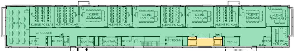 Toegevoegd oktober 2017 Figuur 144: Niveau +4 project De Verdieping met als initiële opdeling in functionele delen: groen = onderwijs en oranje = gemeenschappelijk Finale indeling in functionele