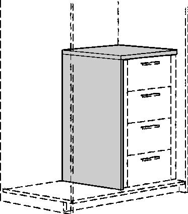 Kleerkastindeling Uitvoeringsoverzicht: zie blz. 238 Afdekking voor ladensets (éénzijdig vrijstaand); bestaande uit een extra zijde en dekkblad.