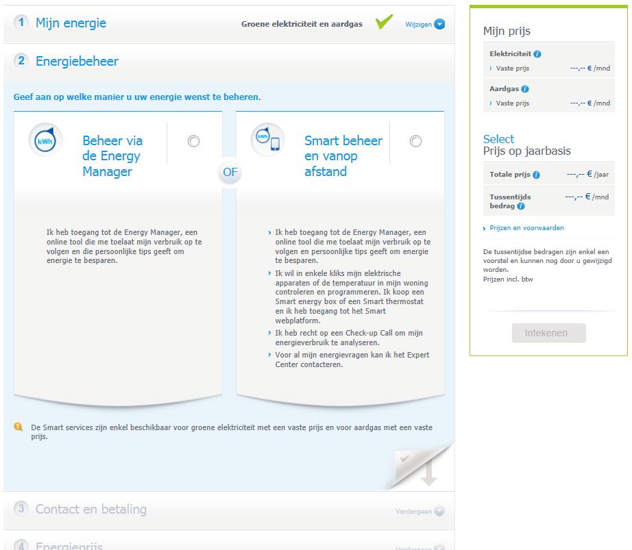 Figuur 5: overzicht stappen Select producten ECS Bron: https://www.electrabel.be/nl/particulier/gas-elektriciteit-stroom-leverancierpr/l.