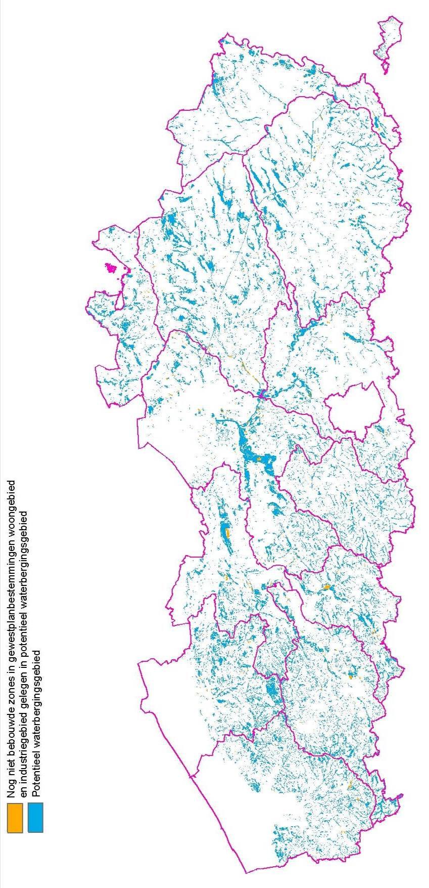 waterbergingsgebieden (oranje gekleurde gebieden)