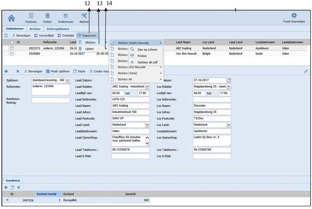 10. Met deze knop bevestigen verstuurt u de in het onderstaande overzicht aangevinkte orders naar onze planning. De status nieuw wijzigt en de verzonden orders kunnen niet meer worden gewijzigd.